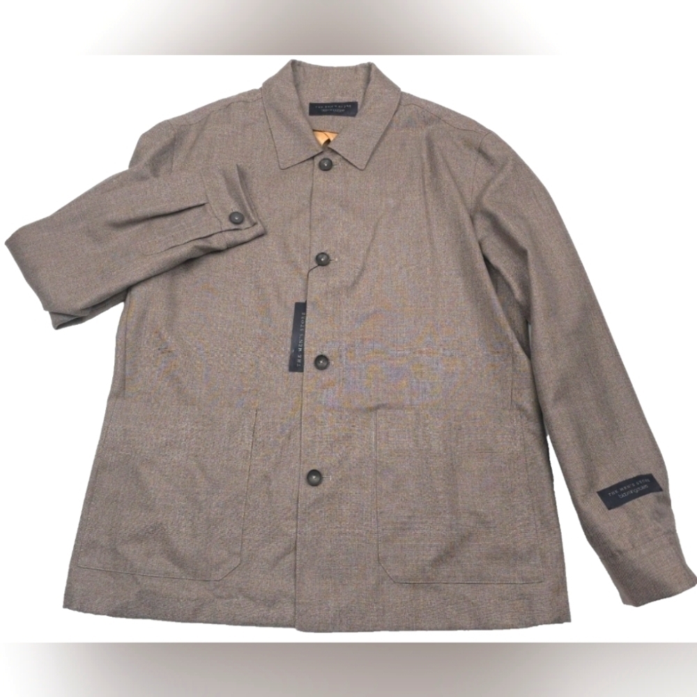 Bloomingdales Tan Melange Micro Hopsack Wool Chore Jacket Mens Size 42R